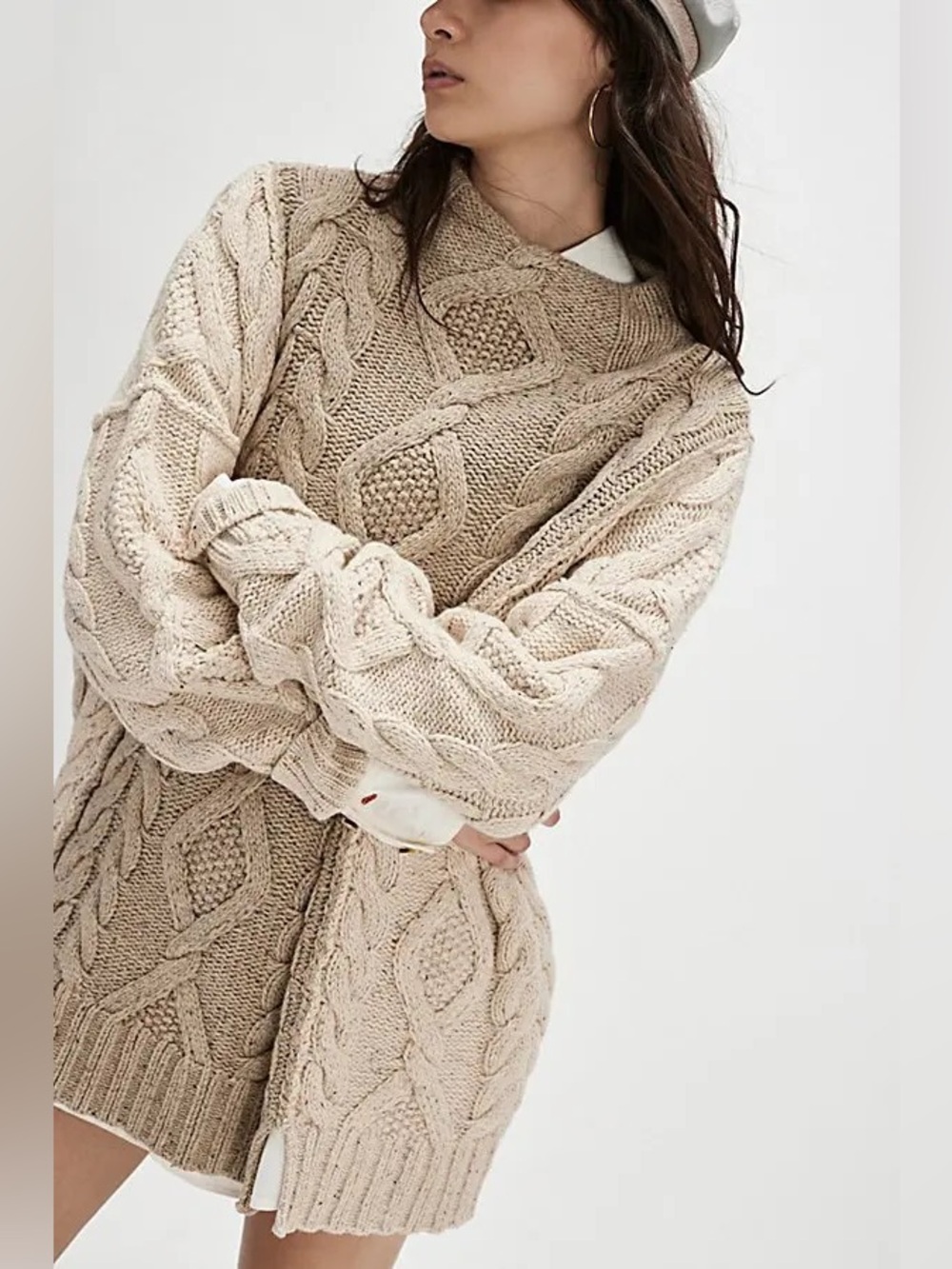 Free People Living the Dream Tunic Oversized Sweater in Oatmeal Combo Size M - Picture 5 of 14
